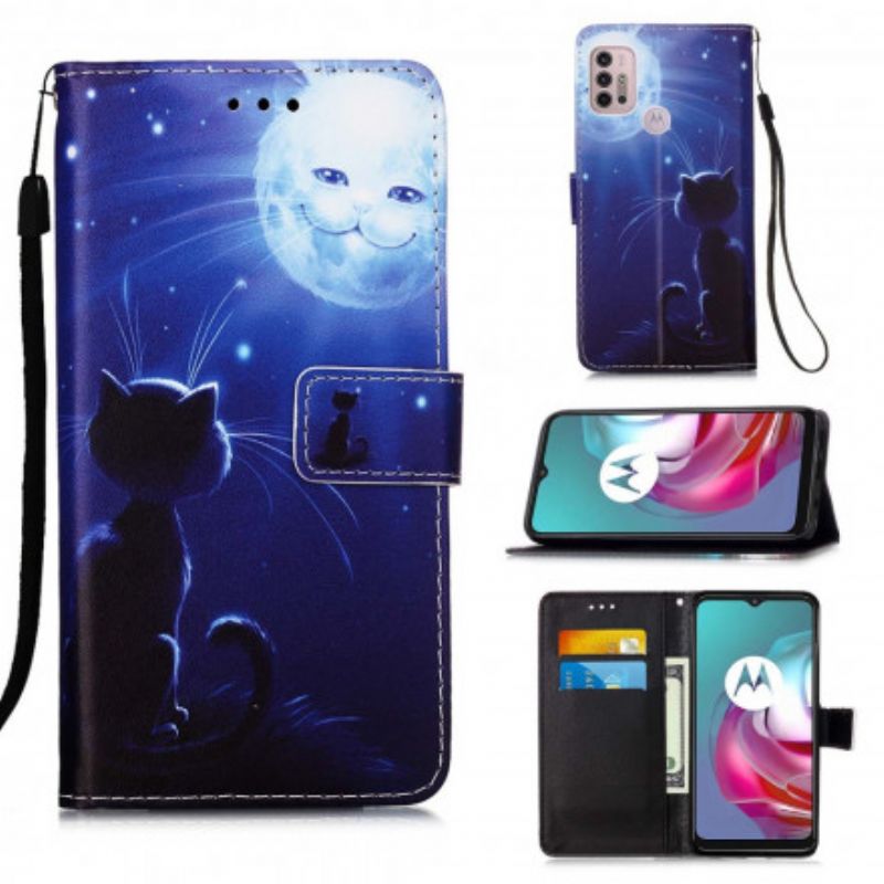 Flip Kotelot Moto G30 / G10 Moonlight Cat Suojakuori