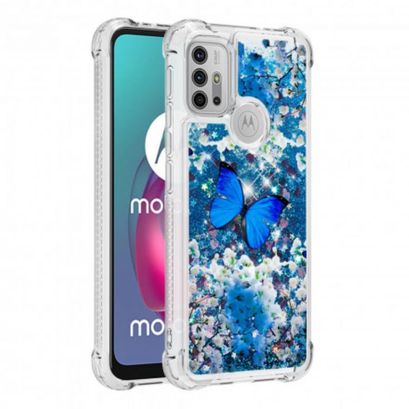 Kuori Moto G30 / G10 Blue Glitter Butterflies