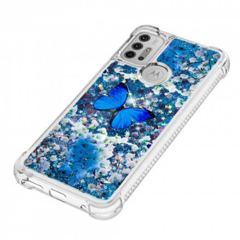 Kuori Moto G30 / G10 Blue Glitter Butterflies