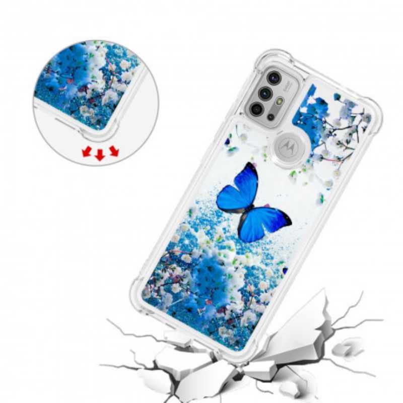 Kuori Moto G30 / G10 Blue Glitter Butterflies