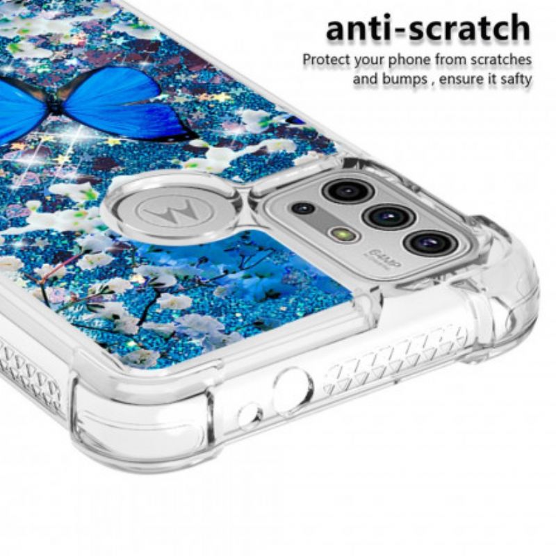 Kuori Moto G30 / G10 Blue Glitter Butterflies