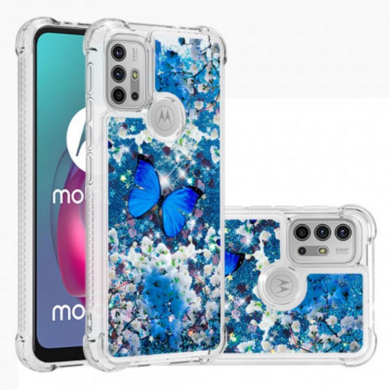 Kuori Moto G30 / G10 Blue Glitter Butterflies