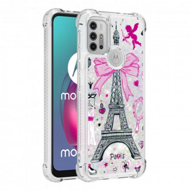 Kuori Moto G30 / G10 Eiffel-tornin Paljetteja