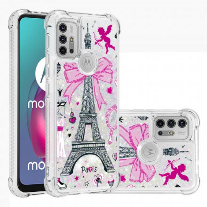 Kuori Moto G30 / G10 Eiffel-tornin Paljetteja