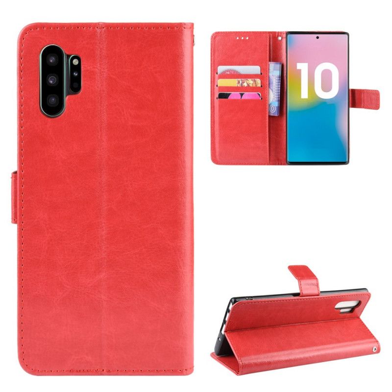 Flip Case Samsung Galaxy Note 10 Plus Punainen Musta Räikeä Tekonahka