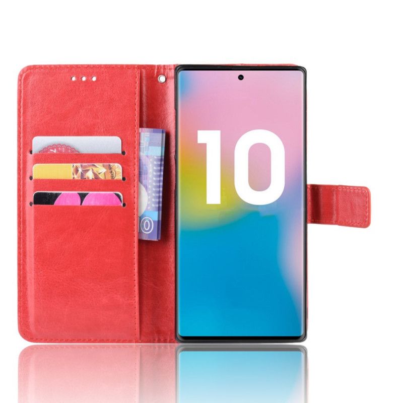 Flip Case Samsung Galaxy Note 10 Plus Punainen Musta Räikeä Tekonahka