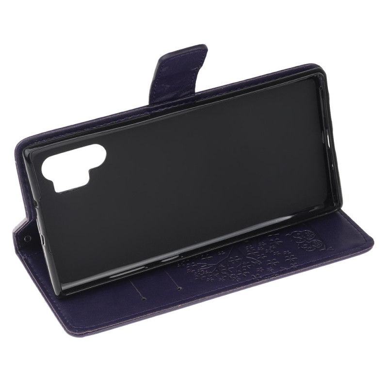 Flip Case Samsung Galaxy Note 10 Plus Vaaleansininen Puu Ja Remmi Pöllöt