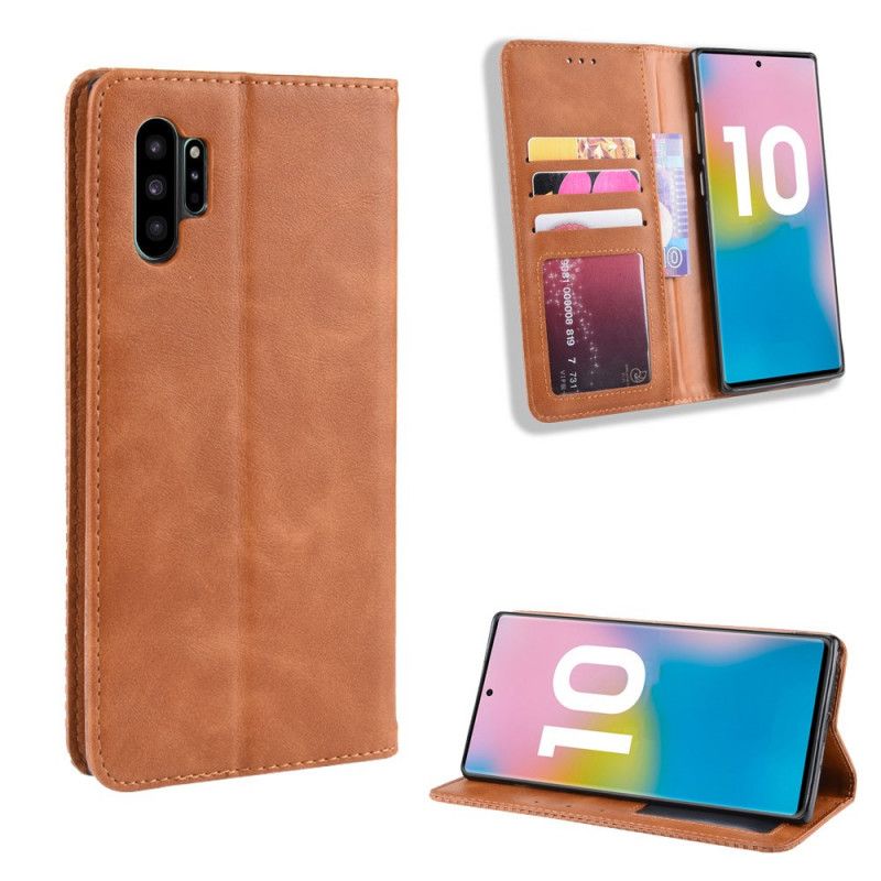 Flip Kotelot Samsung Galaxy Note 10 Plus Punainen Musta Tyylitelty Vintage-Nahkaefekti