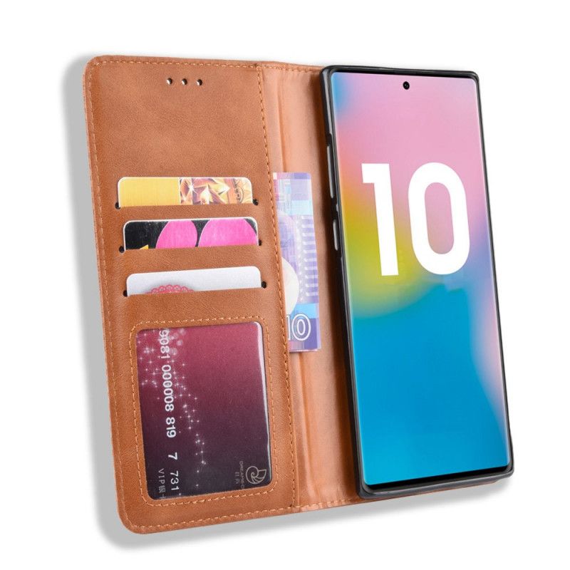 Flip Kotelot Samsung Galaxy Note 10 Plus Punainen Musta Tyylitelty Vintage-Nahkaefekti