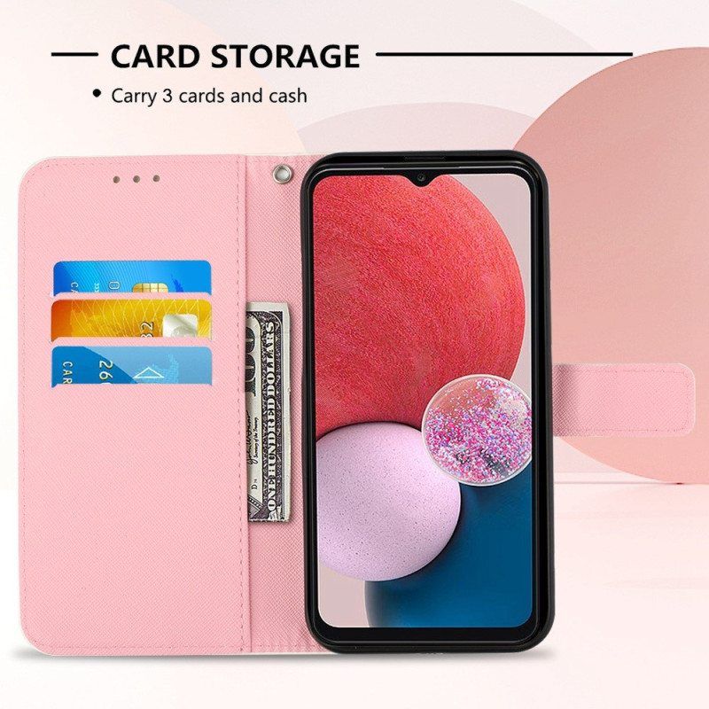 Case Nahkakotelo Samsung Galaxy A13 Suojaketju Kuori Hihna Poppy