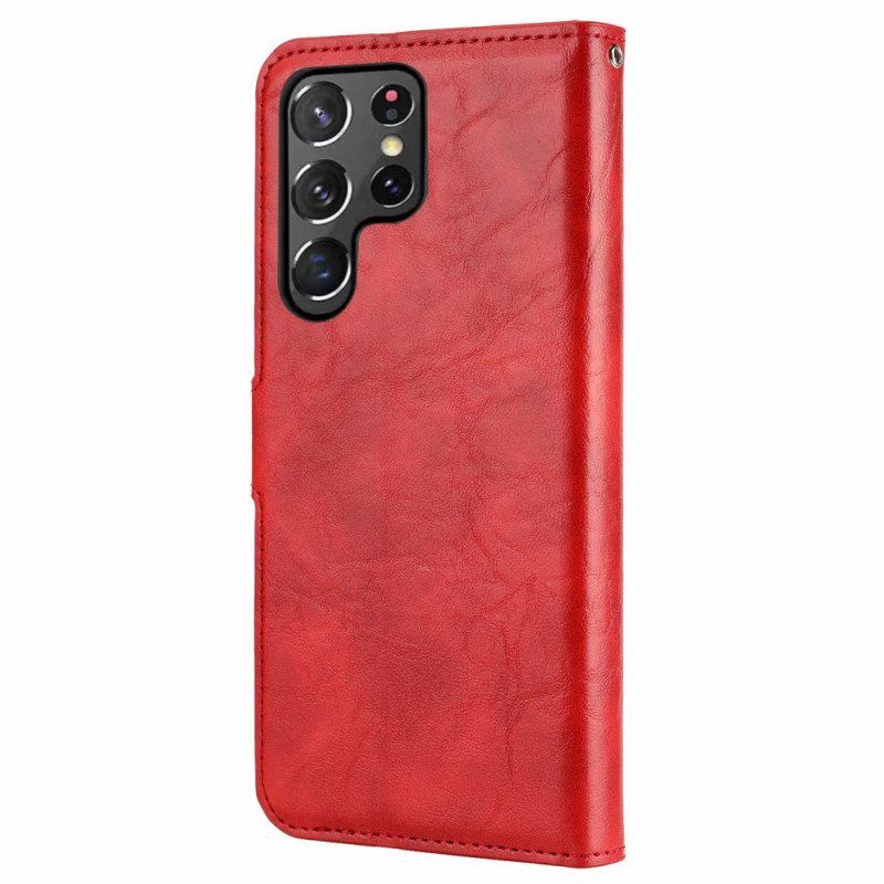 Case Nahkakotelo Samsung Galaxy S22 Ultra 5G Irrotettava Vintage-tyyli