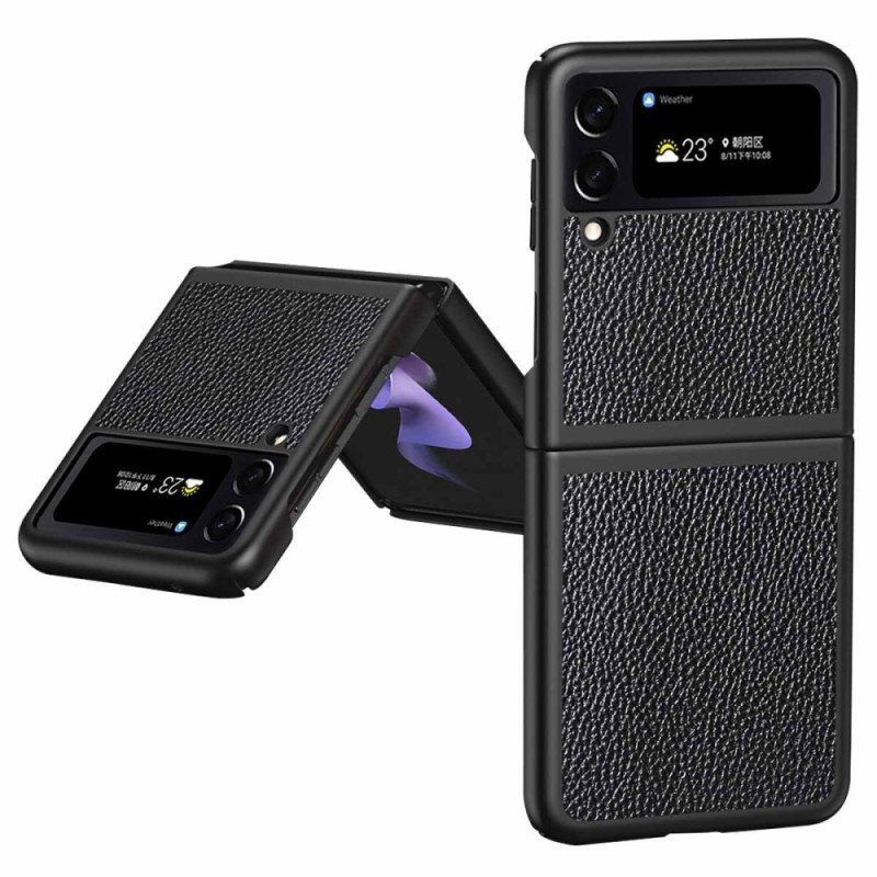 Case Samsung Galaxy Z Flip 4 Kotelot Flip Aito Litchi Värillinen Nahka