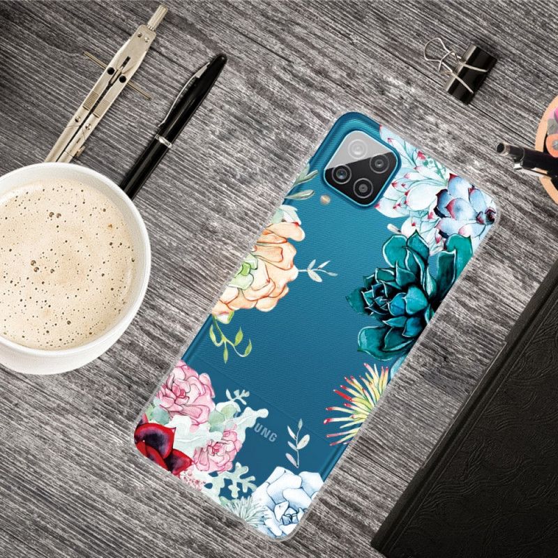 Case Kuoret Samsung Galaxy A12 Puhelinkuoret Läpinäkyvät Vesiväri Kukat