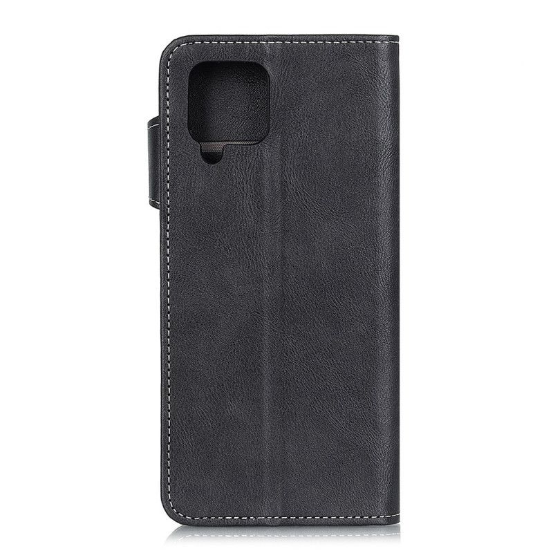 Flip Case Samsung Galaxy A12 Punainen Musta Taiteellinen Painike Ja Ompeleminen