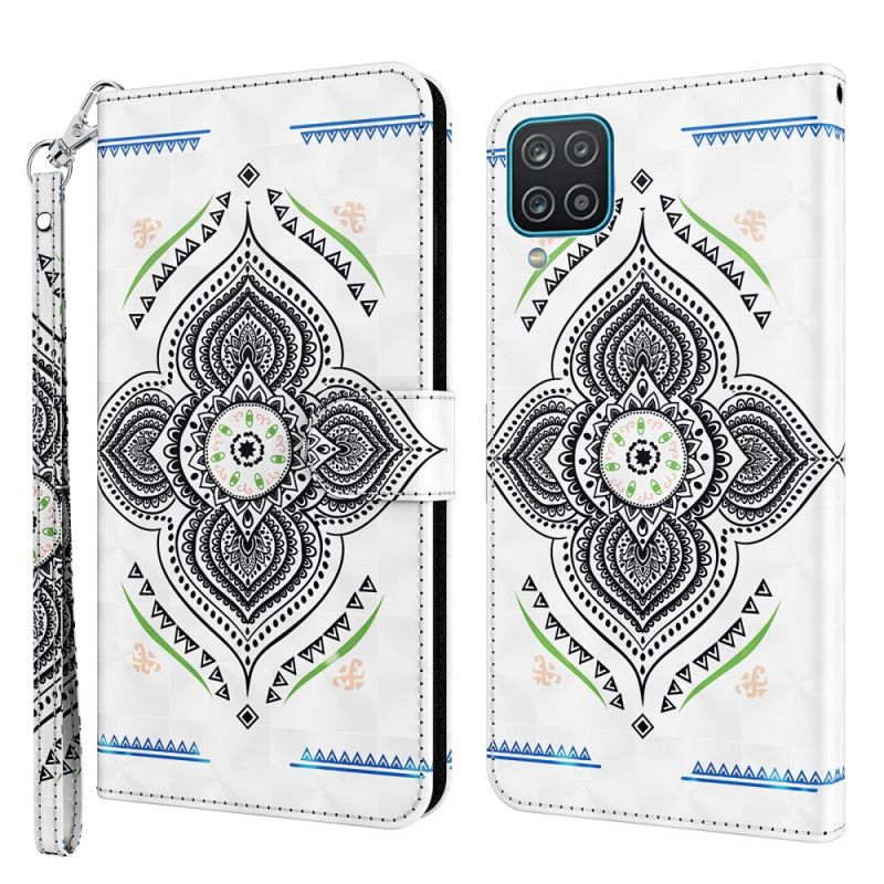 Kotelot Samsung Galaxy A12 Vaaleat Täplät Mandala Hihnalla