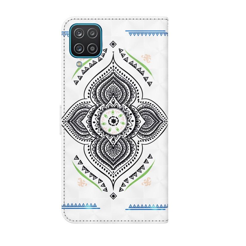 Kotelot Samsung Galaxy A12 Vaaleat Täplät Mandala Hihnalla