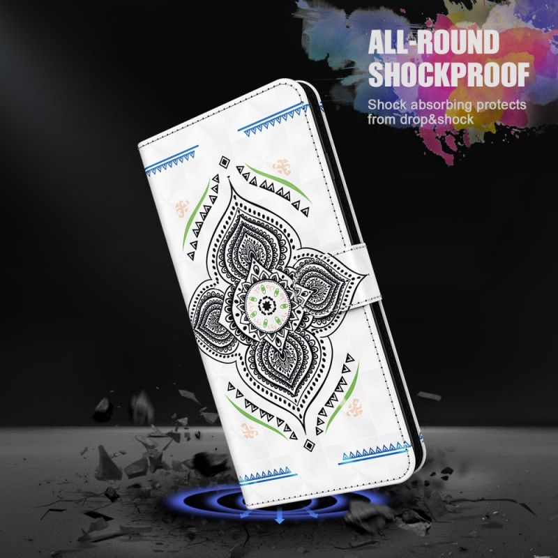 Kotelot Samsung Galaxy A12 Vaaleat Täplät Mandala Hihnalla