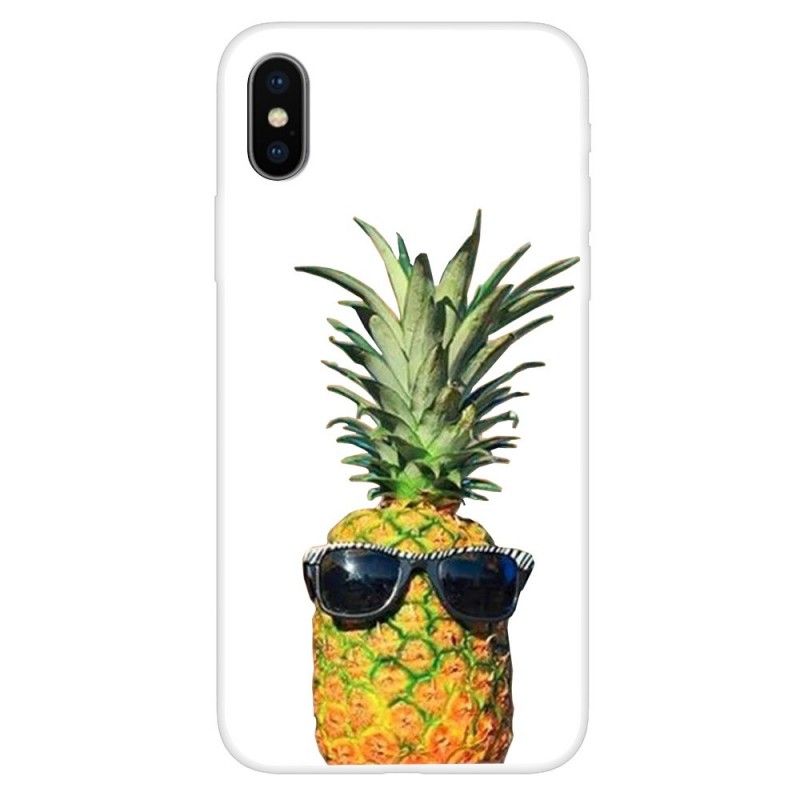 Case Kuoret iPhone XS Puhelinkuoret Läpinäkyvä Ananas Lasilla