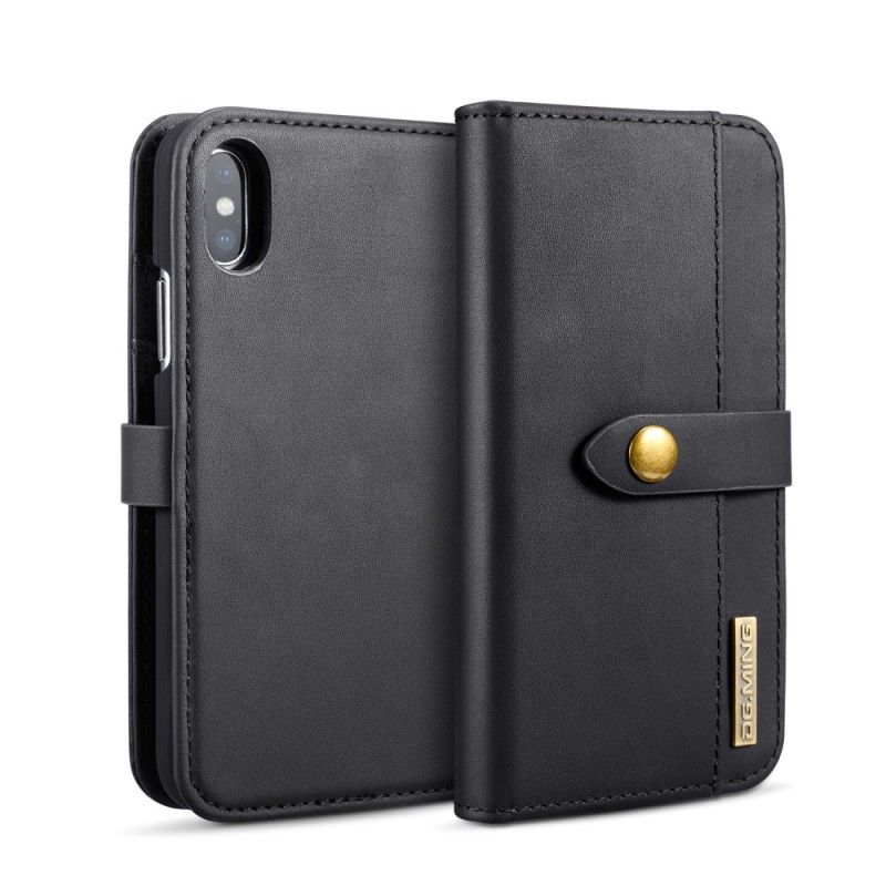 Flip Case iPhone XS Vihreä Musta Sileä Nahkaefekti Dg. Irrotettava Ming