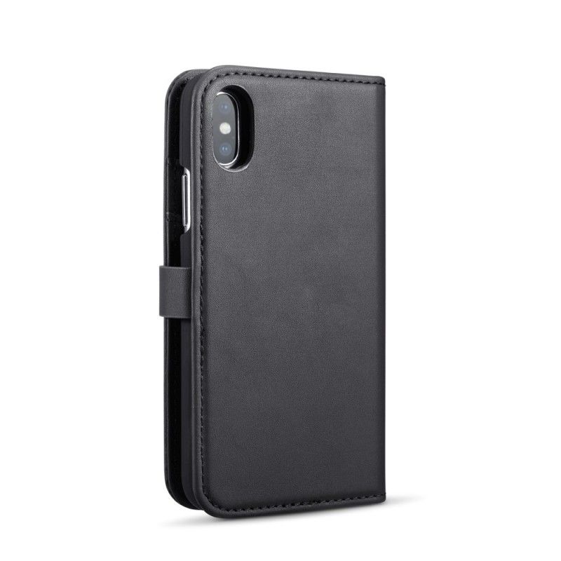 Flip Case iPhone XS Vihreä Musta Sileä Nahkaefekti Dg. Irrotettava Ming