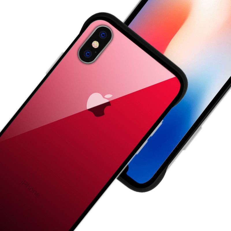 Kuori iPhone XS Vaaleanpunainen Punainen Karkaistun Lasin Värit Nxe