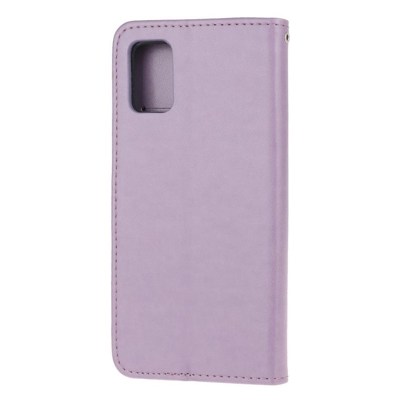 Flip Case Samsung Galaxy A52 4G / A52 5G Harmaa Musta Perhosia Ja Stringikukkia