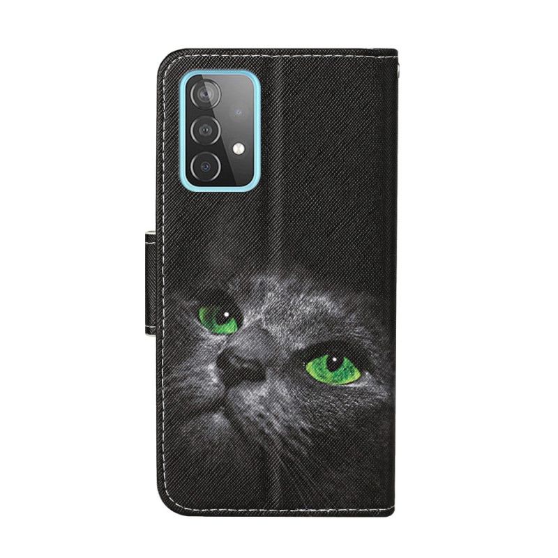 Flip Case Samsung Galaxy A52 4G / A52 5G Kissa Vihreillä Silmillä Ja Remmi