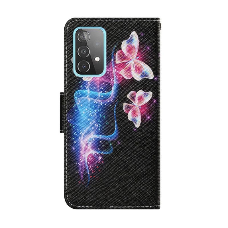 Flip Case Samsung Galaxy A52 4G / A52 5G Vaaleansininen Magenta Taika Perhosia