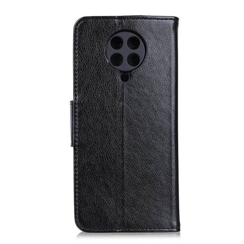 Flip Case Xiaomi Poco F2 Pro Oranssi Musta Halkaistua Nappa-Nahkaa