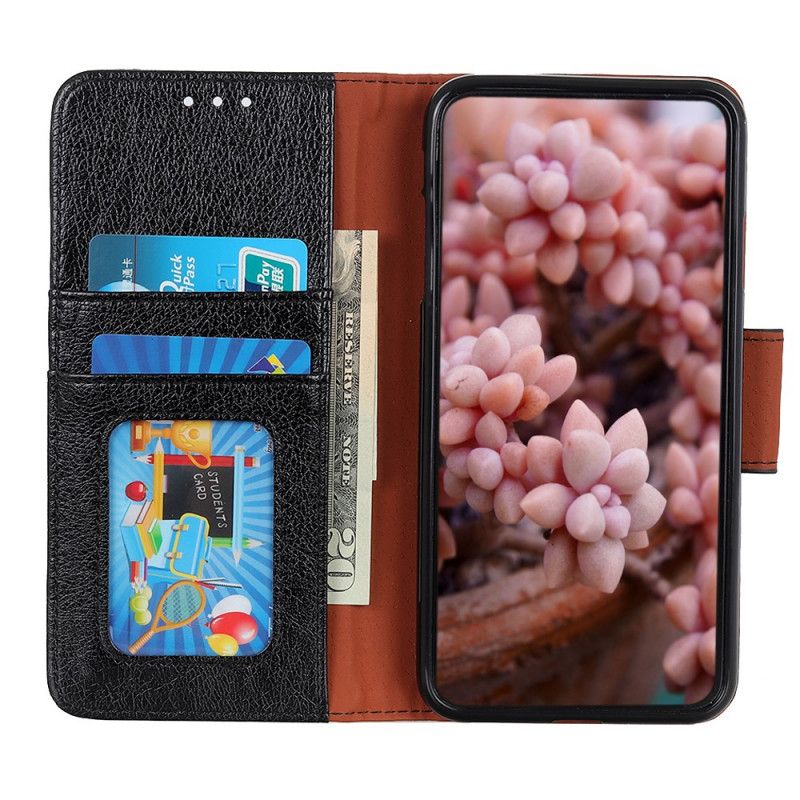 Flip Case Xiaomi Poco F2 Pro Oranssi Musta Halkaistua Nappa-Nahkaa