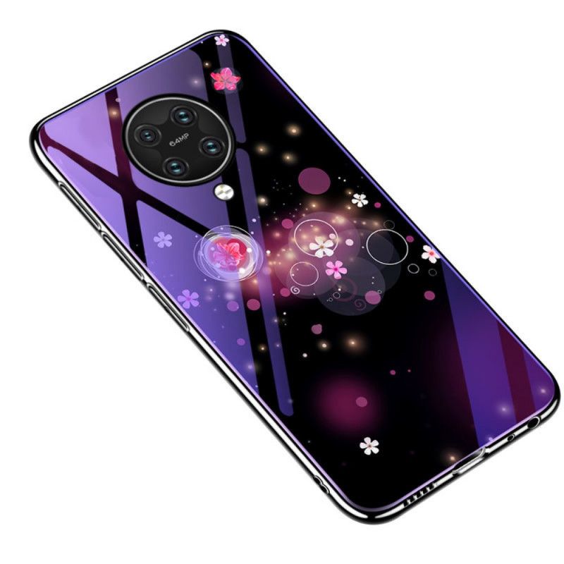 Kuori Xiaomi Poco F2 Pro Violetti Karkaistu Lasi Ja Kukka-Silikoni