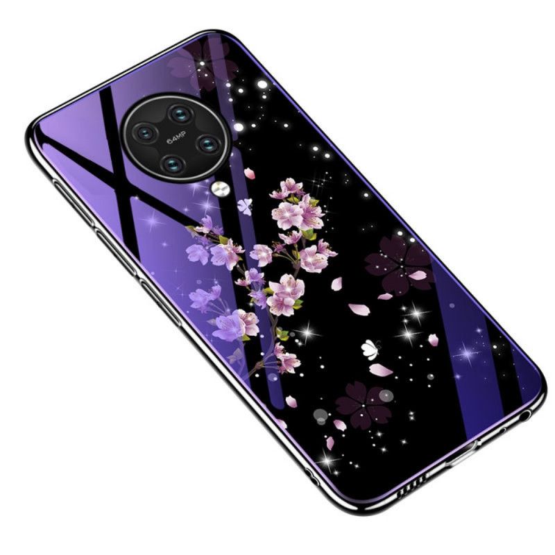 Kuori Xiaomi Poco F2 Pro Violetti Karkaistu Lasi Ja Kukka-Silikoni