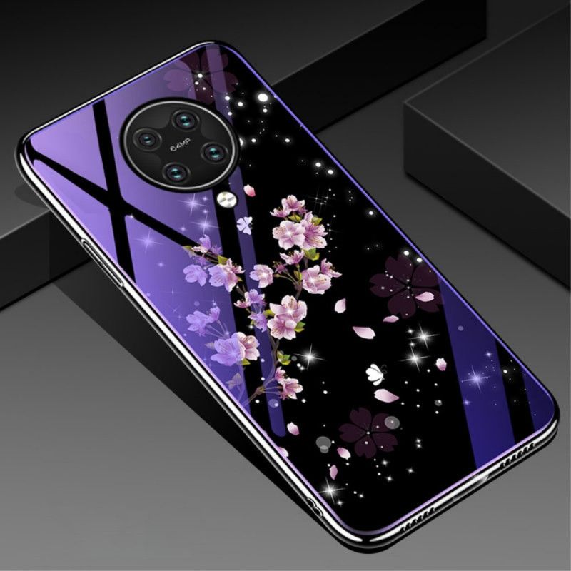 Kuori Xiaomi Poco F2 Pro Violetti Karkaistu Lasi Ja Kukka-Silikoni