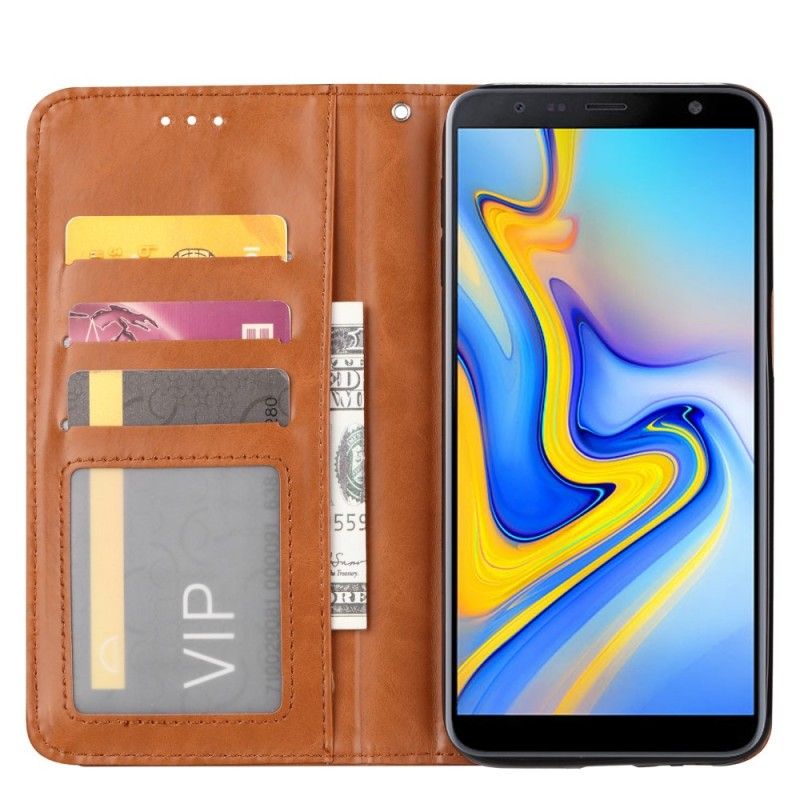 Flip Kotelot Samsung Galaxy J6 Plus Punainen Musta Tekonahkakorttikotelo Suojakuori