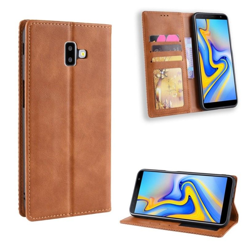 Flip Kotelot Samsung Galaxy J6 Plus Punainen Musta Tyylitelty Vintage-Nahkaefekti