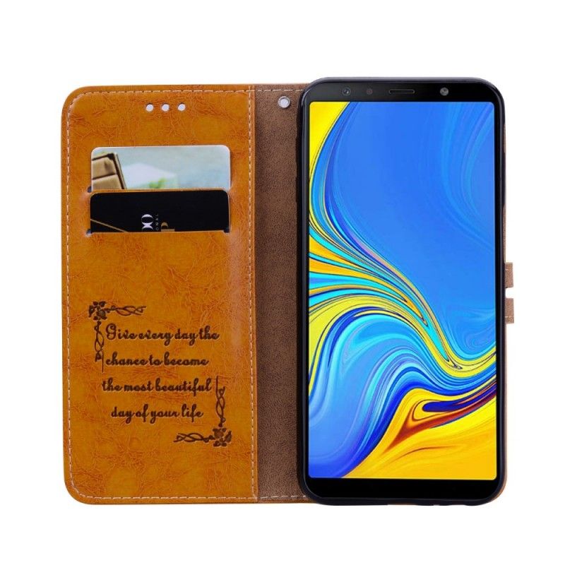 Kotelot Samsung Galaxy J6 Plus Punainen Musta Vintage Nahkainen Vaikutus Hihnalla