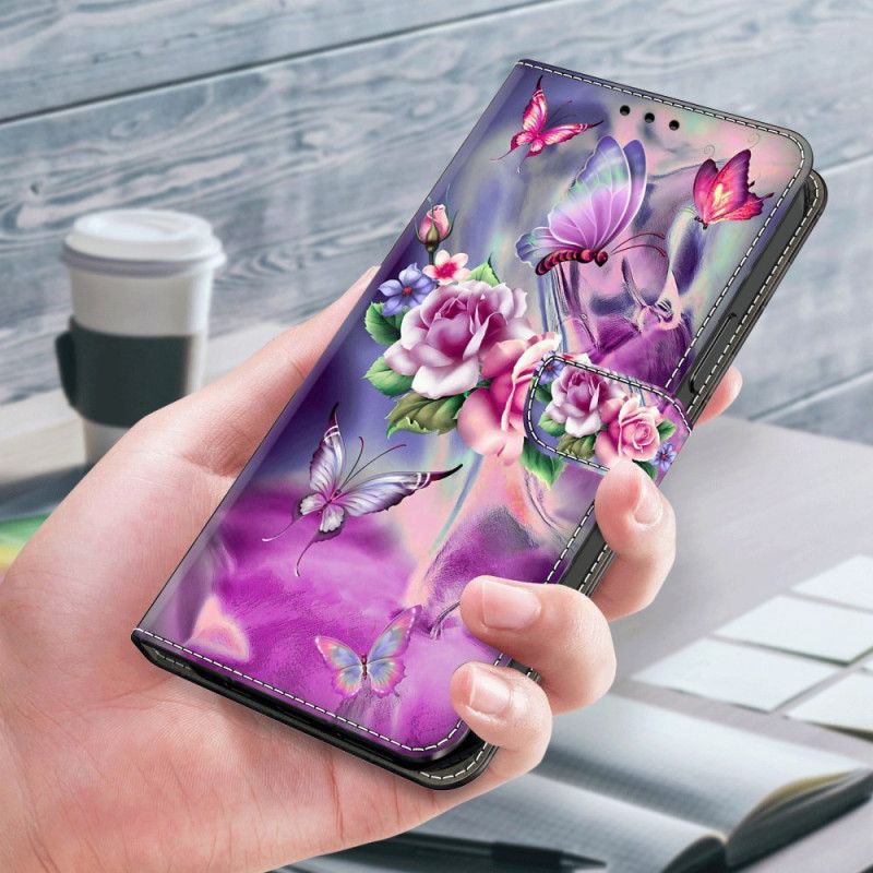 Kotelot Xiaomi Redmi Note 13 5g Purppuraisia Perhosia Ja Kukkia