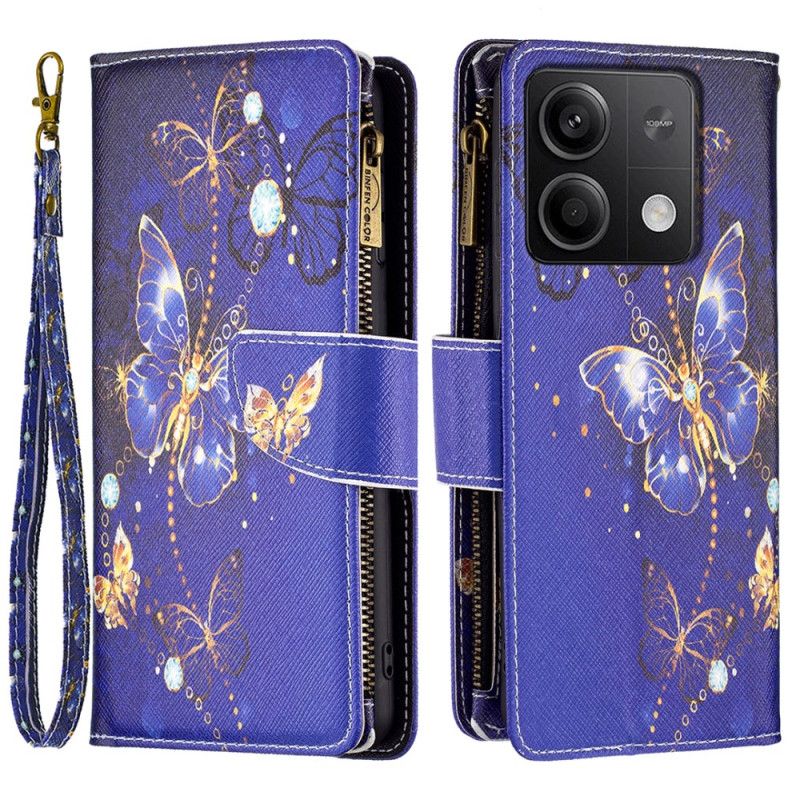 Nahkakotelo Xiaomi Redmi Note 13 5g Purple Butterflies -lompakko Hihnalla