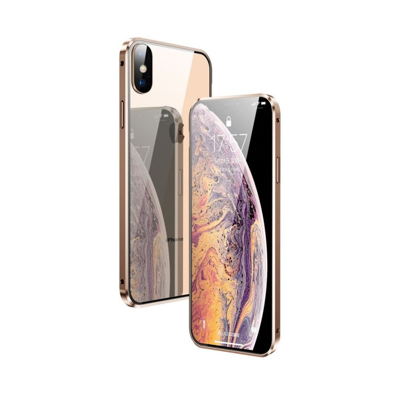 Kuori iPhone XS Max Punainen Musta Karkaistu Lasi Edessä Ja Takana