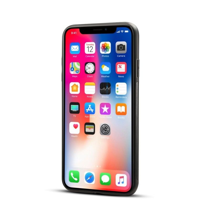 Kuori iPhone XS Max Punainen Musta Keinonahkakorttikotelo