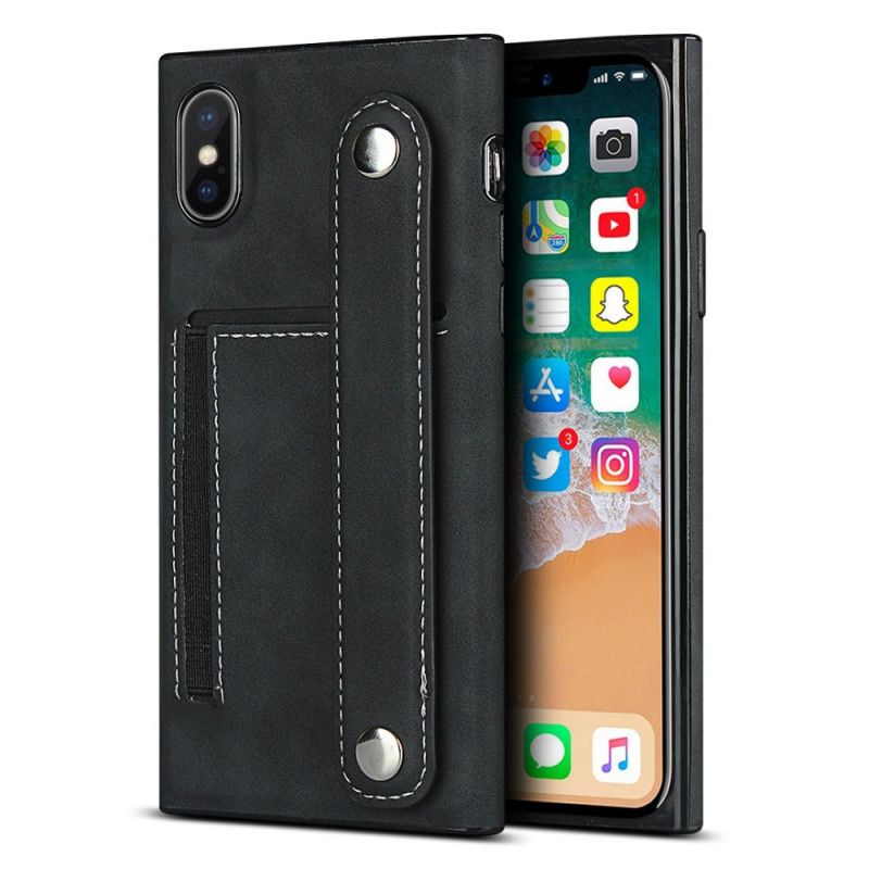 Kuori iPhone XS Max Punainen Musta Kortin Pidike Ja Hihna Suojakuori