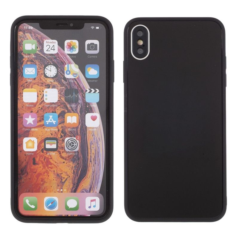 Kuori iPhone XS Max Punainen Musta Lasin Takaosa Ja Silikonireunat Suojakuori