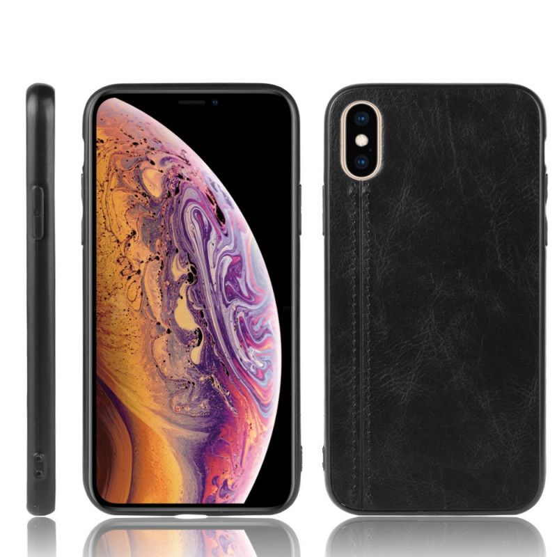 Kuori iPhone XS Max Punainen Musta Ommeltu Nahkaefekti