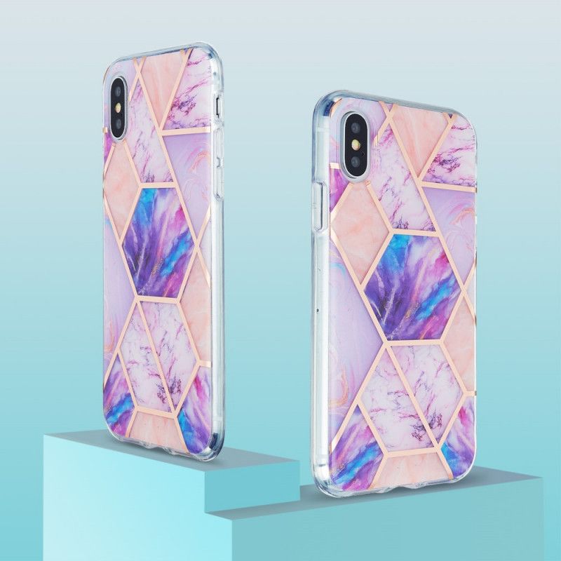 Kuori iPhone XS Max Tummansininen Vaaleanpunainen Marmorisuunnittelu