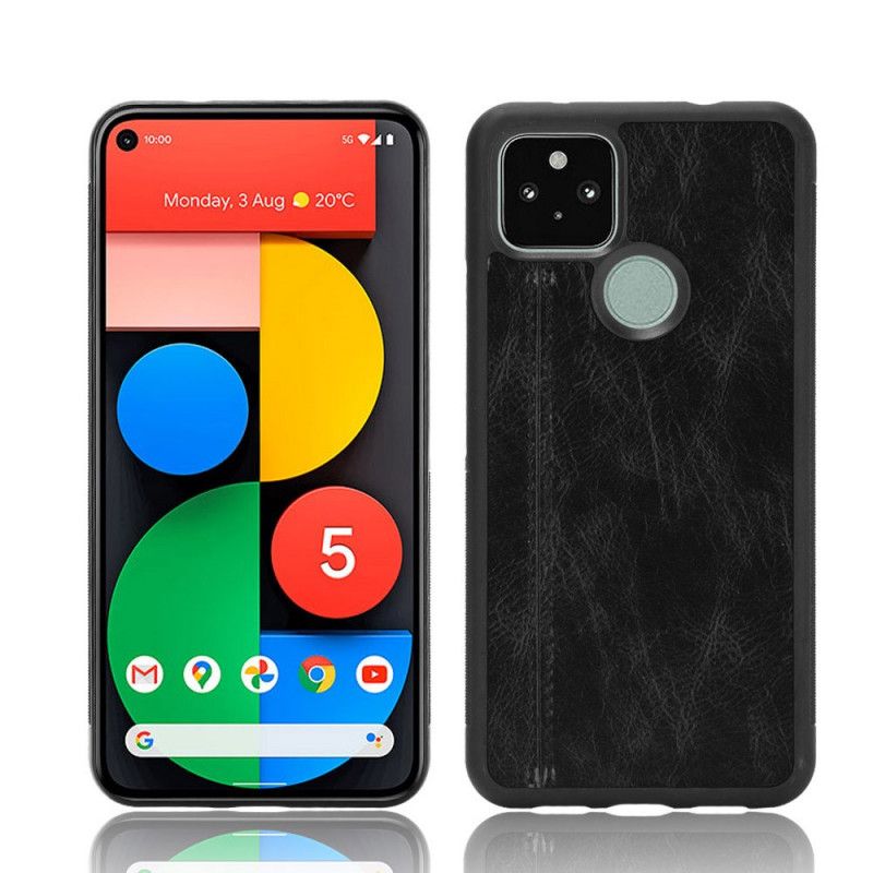 Kuori Google Pixel 5 Punainen Musta Ommeltu Nahkaefekti Suojakuori