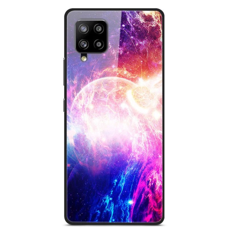 Case Kuoret Samsung Galaxy A42 5G Keltainen Punainen Puhelinkuoret Lasi- Ja Silikoniplaneetat Tulessa