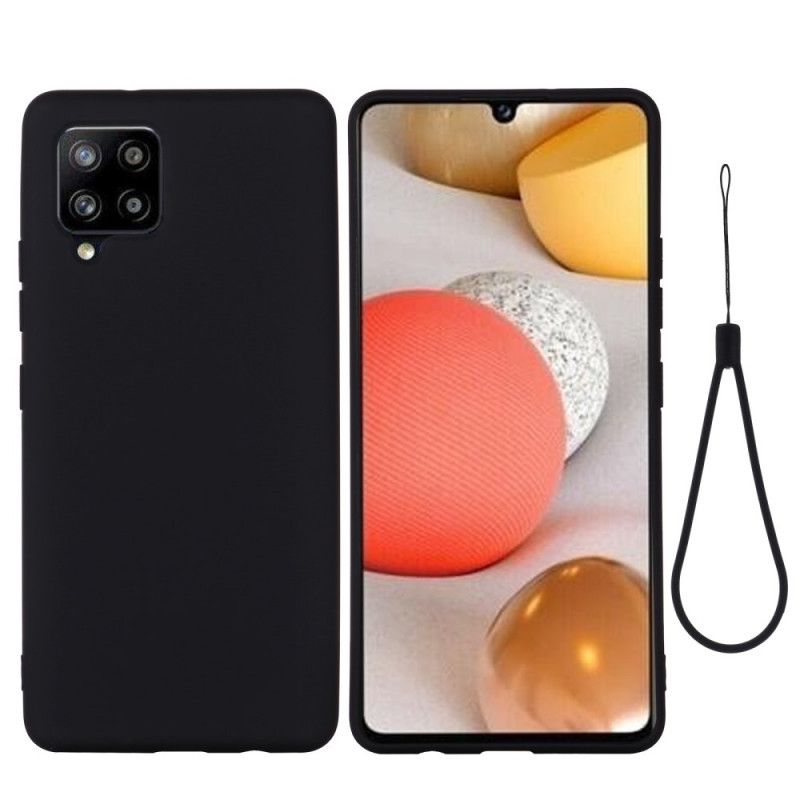 Case Kuoret Samsung Galaxy A42 5G Punainen Musta Puhelinkuoret Nestemäinen Silikoni Hihnalla