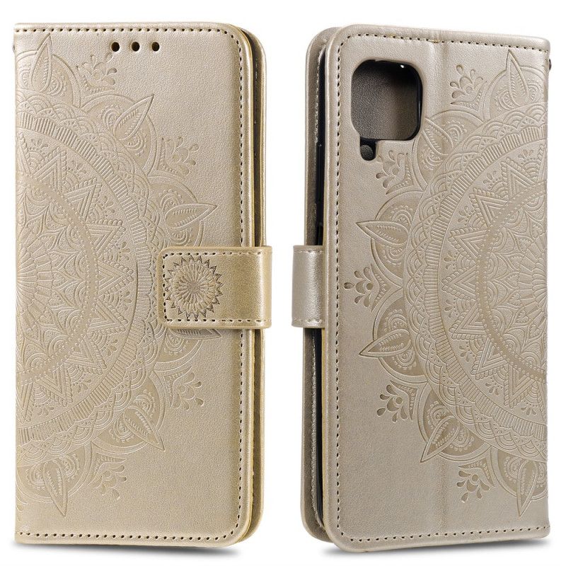 Flip Case Samsung Galaxy A42 5G Punainen Harmaa Aurinko Mandala