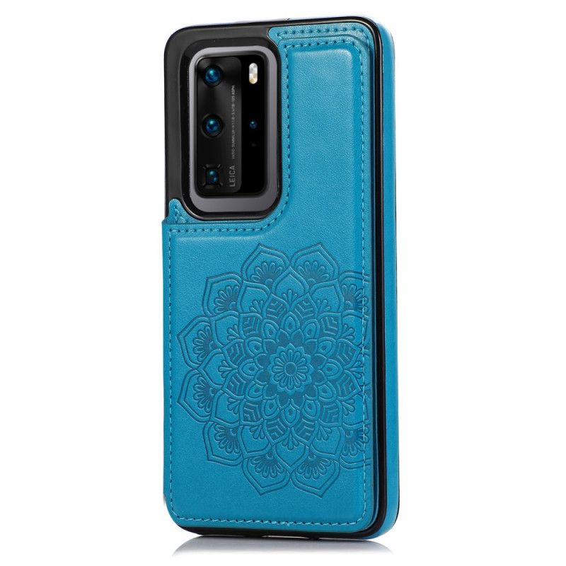 Kuori Huawei P40 Pro Plus Syaani Harmaa Mandala-Tulostuskortin Pidike