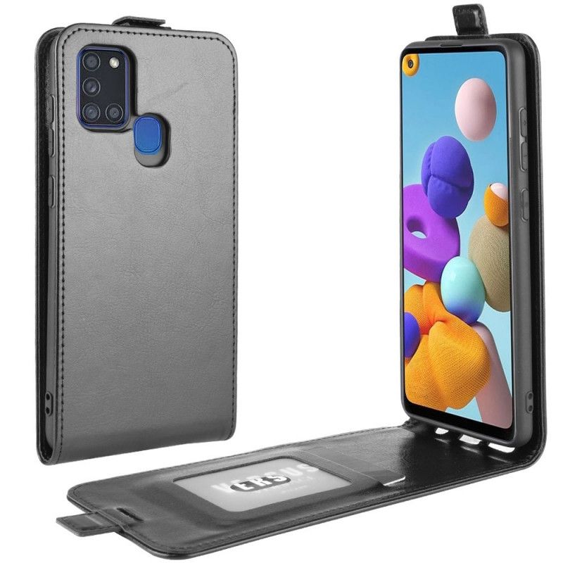 Flip Case Samsung Galaxy A21s Valkoinen Musta Taitettava Nahkaefekti